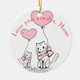 Kawaii Mamma Cat & Kitten Anpassningsbar Julgransprydnad Keramik