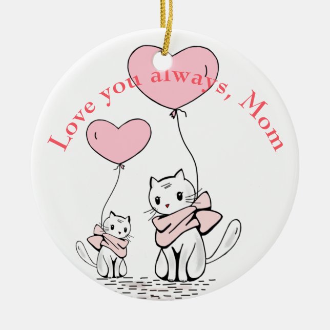 Kawaii Mamma Cat & Kitten Anpassningsbar Julgransprydnad Keramik (Framsidan)