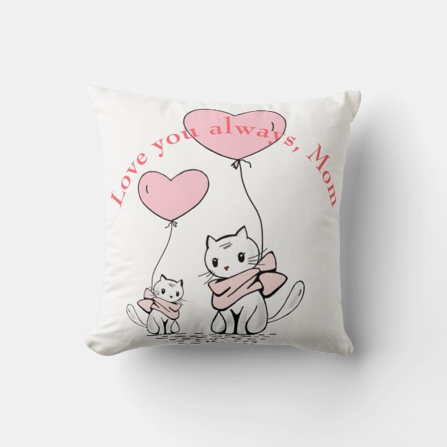 Kawaii Mamma Cat & Kitten Anpassningsbar Kudde (Framsida)