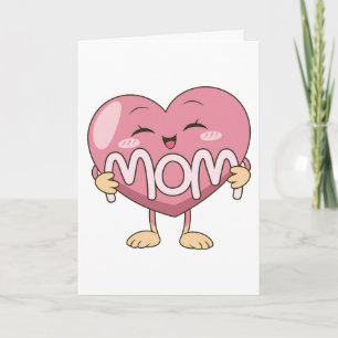 Kawaii Mamma Hjärtomfamning Design Kort