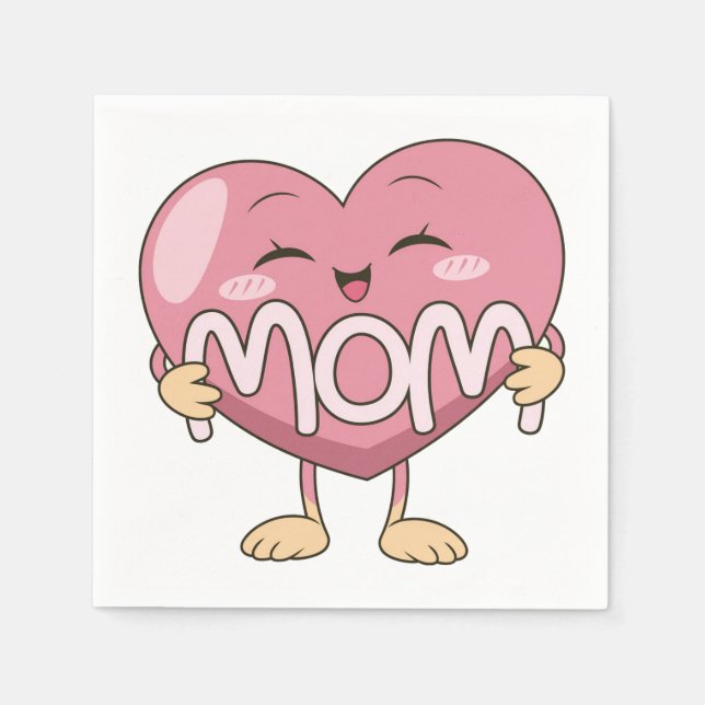 Kawaii Mamma Hjärtomfamning Design Pappersservett (Framsidan)