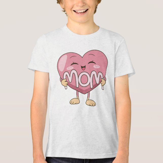 Kawaii Mamma Hjärtomfamning Design T Shirt (Framsida)