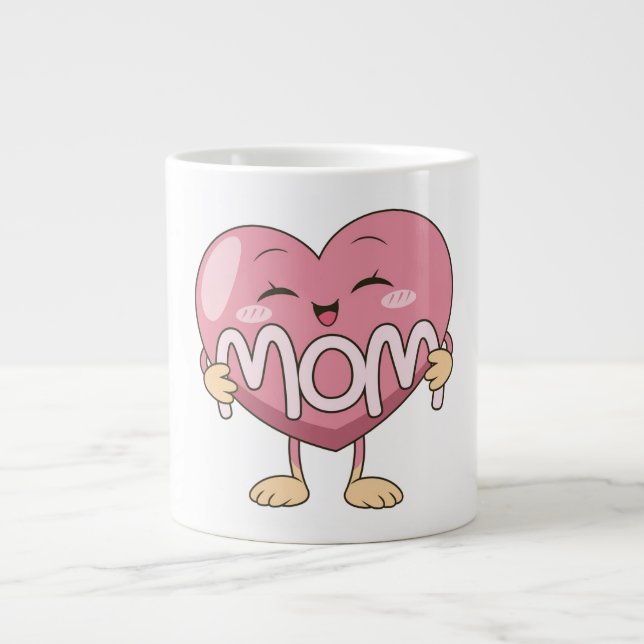 Kawaii-mammans hjärtrymd design jumbo mugg (Framsidan)
