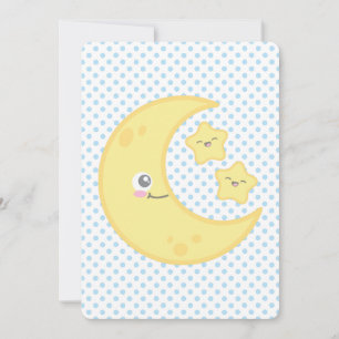 Kawaii Måne och Stars Baby Shower-inbjudningar Inbjudningar