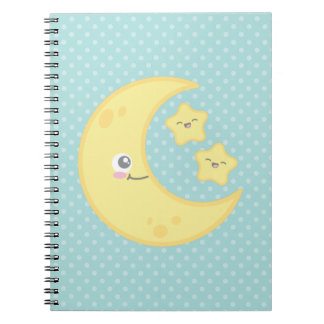 Kawaii Måne och Stars bärbara dator Anteckningsbok Med Spiral