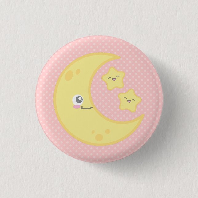 Kawaii Måne och Stars Button Knapp (Framsida)