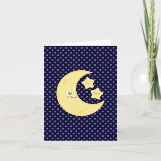 Kawaii Måne och Stars Note Card Kort (Framsida)