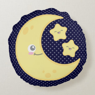 Kawaii Måne och Stars Round Pillow Rund Kudde