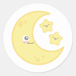 Kawaii Måne och Stars Stickers Runt Klistermärke