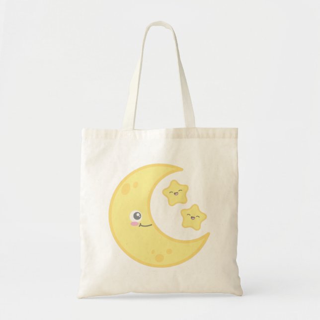 Kawaii Måne och Stars Tote Bag Tygkasse (Framsidan)