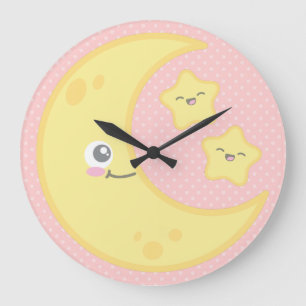 Kawaii Måne och Stars Wall Clock Stor Klocka