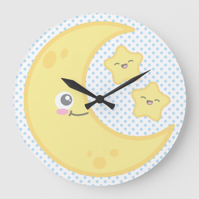 Kawaii Måne och Stars Wall Clock Stor Klocka (Framsida)