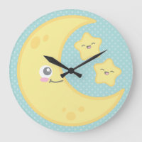 Kawaii Måne och Stars Wall Clock