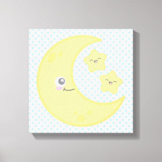 Kawaii Måne och Stars Wrapped Canvas (Framsida)
