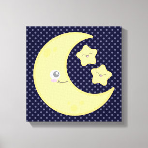 Kawaii Måne och Stars Wrapped Canvas
