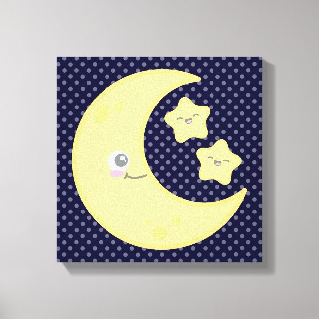 Kawaii Måne och Stars Wrapped Canvas (Framsida)