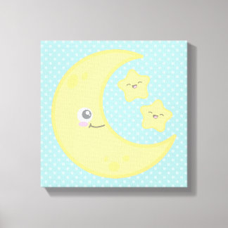 Kawaii Måne och Stars Wrapped Canvas