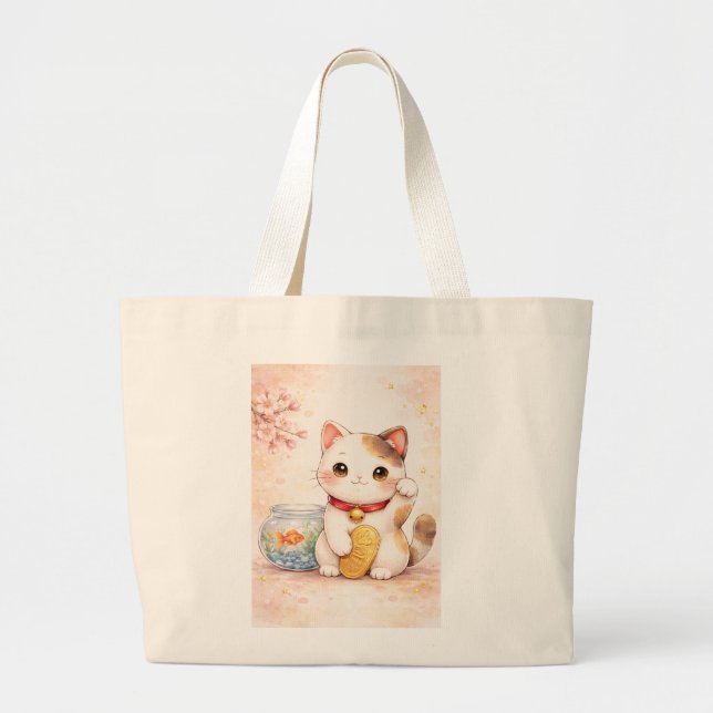 Kawaii Maneki Neko & Goldfish – Japanese Gift Art Jumbo Tygkasse (Framsidan)