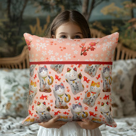 Kawaii Maneki Neko Lucky Cat | Körsbärsblom Sakura Kudde