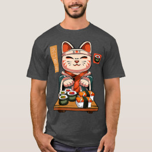 Kawaii Maneki Neko Sushi Pub Cute Sashimi Maki T Shirt