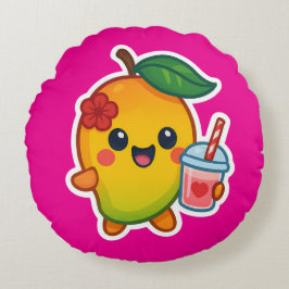 Kawaii Mango - Sötnos Fruit with Heart Smoothi Rund Kudde