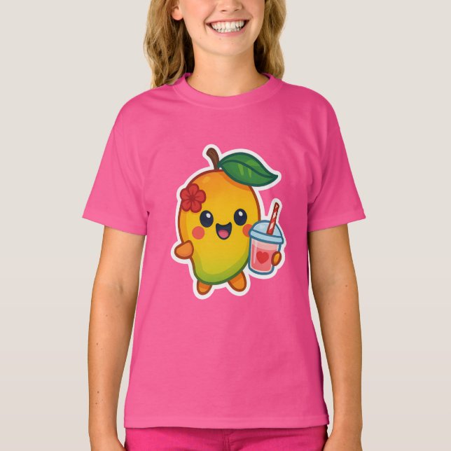 Kawaii Mango - Sötnos Fruit with Heart Smoothi T Shirt (Framsida)