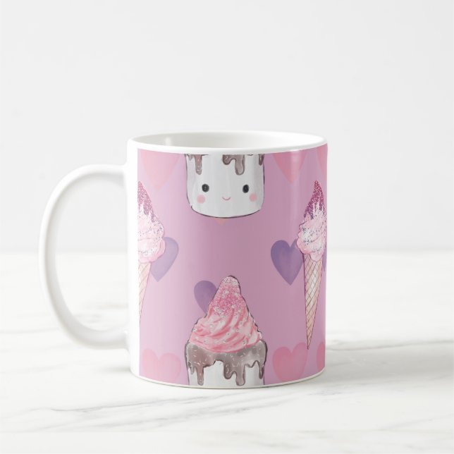 Kawaii Marshmallow & Ice Cream Mönster Kaffemugg (Vänster)