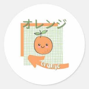 kawaii mat- söt Orange, orange, grönt Runt Klistermärke