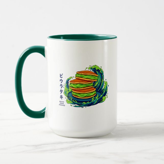 Kawaii Matcha Cream Pancakes Ocean Wave Art Mugg (Vänster)