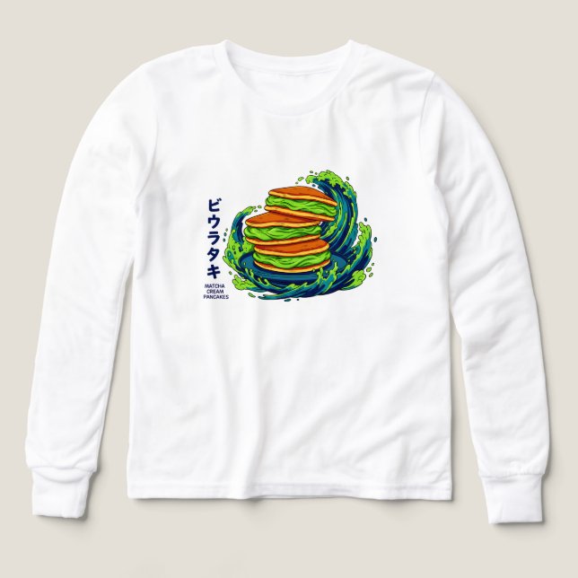 Kawaii Matcha Cream Pannkakor Ocean Wave Konst T Shirt (Design framsida)
