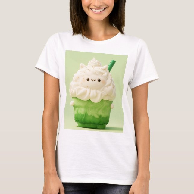 Kawaii Matcha Drink Lycklig T Shirt (Framsida)