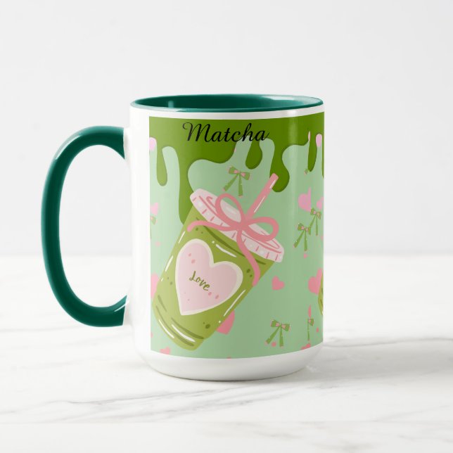Kawaii Matcha Iced Coffee Estetik - Love Tea Mugg (Vänster)