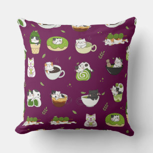 Kawaii Matcha Katt Sömlöst Mönster Kudde
