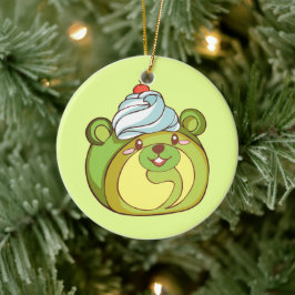 Kawaii Matcha Swiss Roll Bear Cake Julgransprydnad Keramik