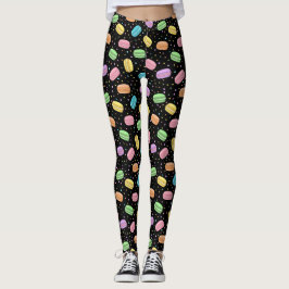 Kawaii matpastell franska makaroner Mönster Leggings