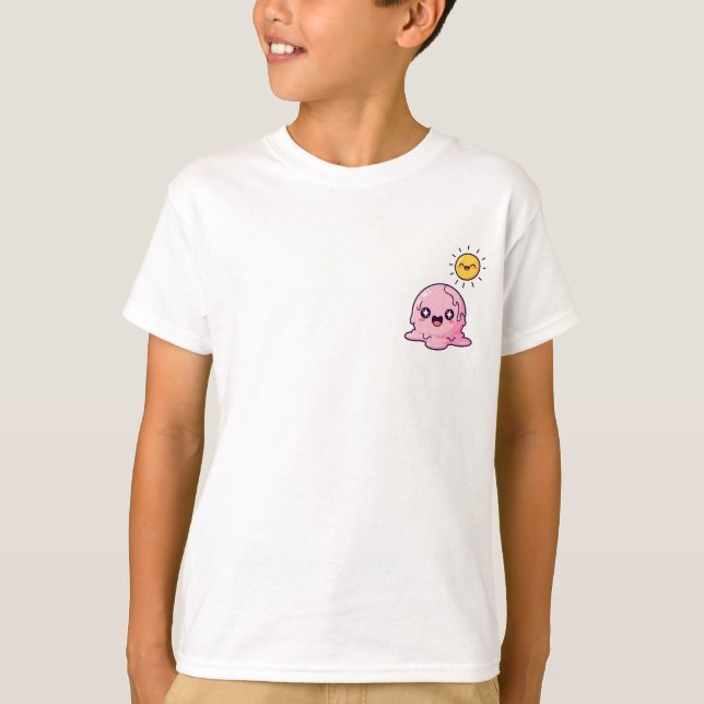 Kawaii Melting Pink Ice Cream Character with Happy T Shirt (Framsida)