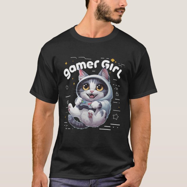 Kawaii Meme Cute Cat Gamer Girl Cat Gaming Video G T Shirt (Framsida)