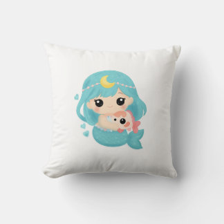 Kawaii Mermaid Throw Pillow – Cute Ocean Art with Kudde