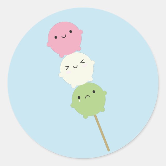 Kawaii Mochi Dango Runt Klistermärke (Framsida)