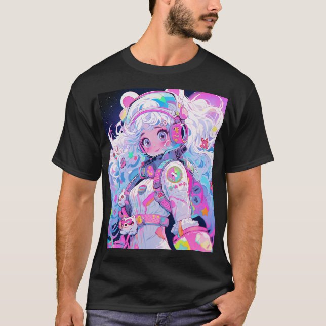 Kawaii Moe Pastel Space Astronaut Anime Girl T Shirt (Framsida)