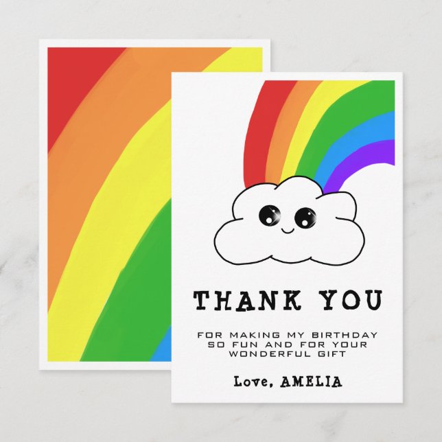 Kawaii Moln Regnbåge Flickaktig Barnkalas  Tack Kort (Fram/baksida)