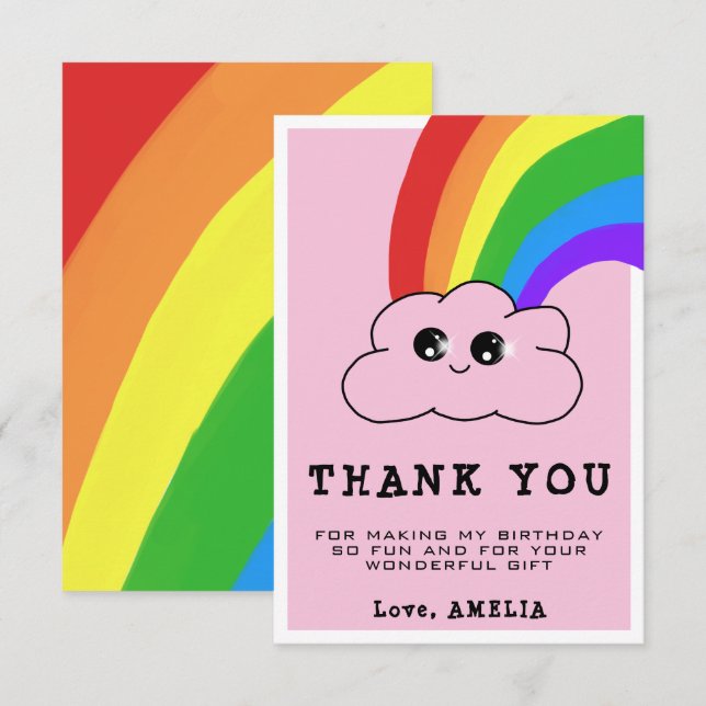 Kawaii Moln Regnbåge Flickig Rosa Barnkalas Tack Kort (Fram/baksida)