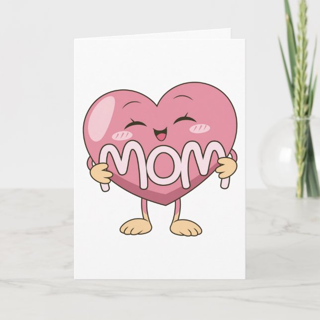 Kawaii Mom Heart Hug Design Kort (Framsida)