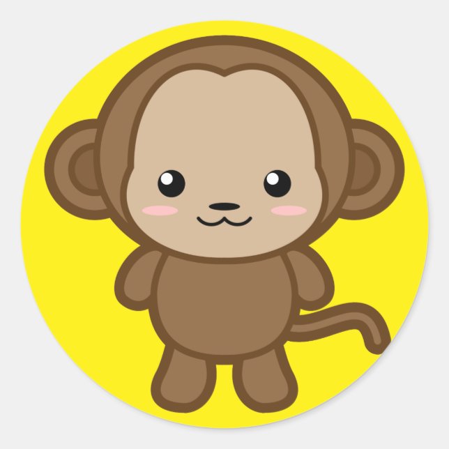 Kawaii Monkey Runt Klistermärke (Framsida)