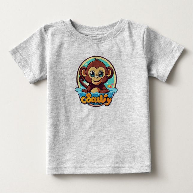Kawaii Monkey Splash Retro Logotyp T Shirt (Framsida)