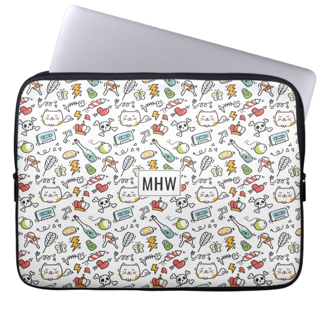 Kawaii Mönster anpassningsbar monogram laptop slee Fodral (Framsidan)