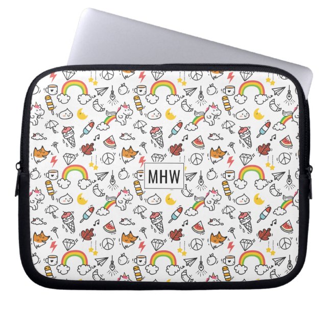 Kawaii Mönster anpassningsbar monogram laptop slee Fodral (Framsidan)