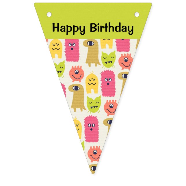 Kawaii Monster Birthday Bunting Banner Vimplar (Första flaggan)