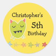 Kawaii Monster Birthday Stickers, Round