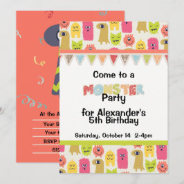 Kawaii Monster Födelsedagsfest inbjudan